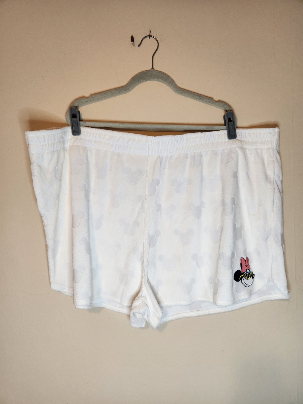 Disney White Minnie Mouse Terry Shorts with Embroidered Patch